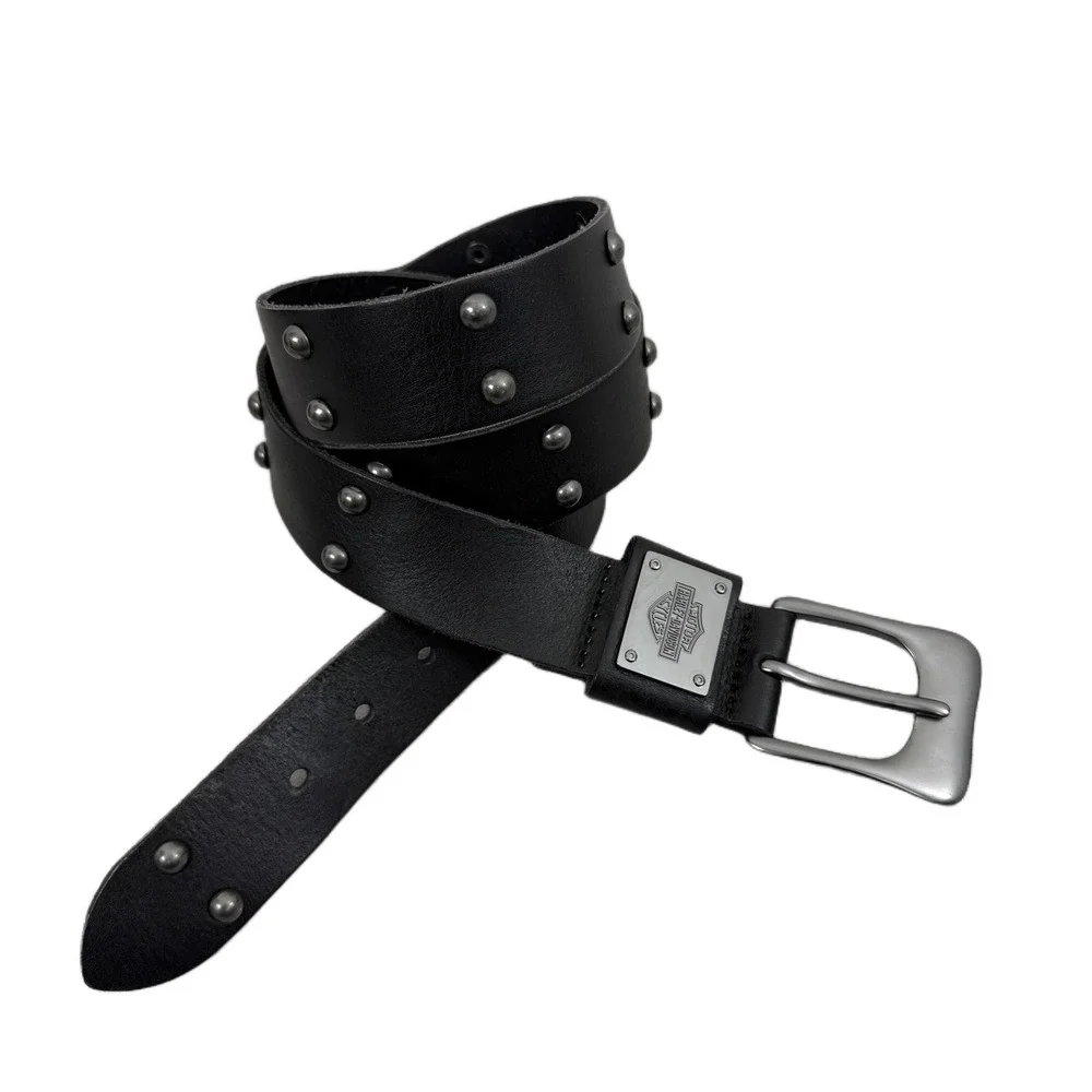 Harley Davidson Leather Belt Mens Black Silver Studded Biker Motorcycle 1.5